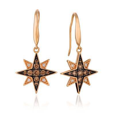 LeVian 14K Strawberry Gold® Starburst Earrings with Chocolate Diamonds® 1/3cttw, Vanilla Diamonds® 1/20 cttw