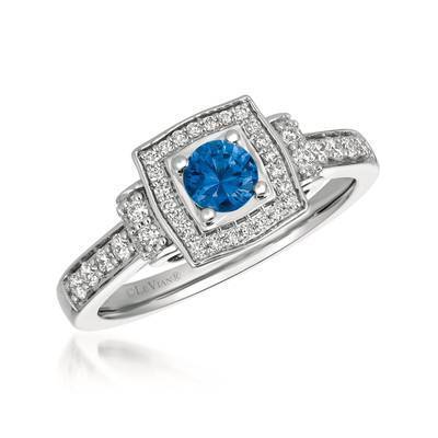 LeVian 14K Vanilla Gold® Blueberry Sapphire 3/8 cttw Ring with Vanilla Diamonds® 1/3 cttw