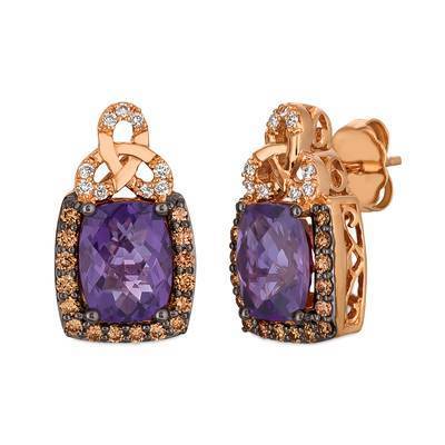 LeVian 14K Strawberry Gold® Grape Amethyst  Earrings with Chocolate Diamonds® and Vanilla Diamonds®