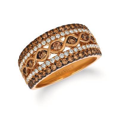 LeVian 14K Strawberry Gold® Ring with Chocolate Diamonds® 5/8 cttw, Vanilla Diamonds® 1/3 cttw