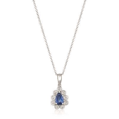 LeVian Pear Shaped Blueberry Sapphire Pendant with Vanilla Diamond Halo