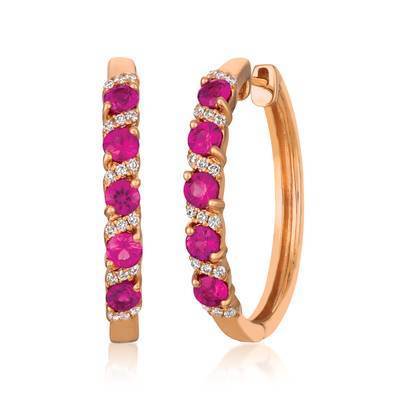 LeVian14K Strawberry Gold® Passion Ruby 7/8 cttw Earrings with Vanilla Diamonds® 1/8 cttw