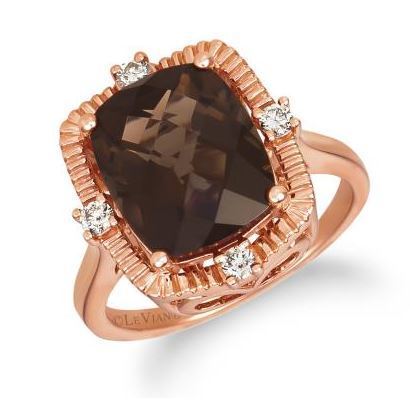 LeVian Chocolate Quartz Ring with Nude diamonds set in Strawberry Gold