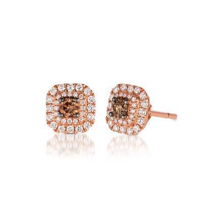 LeVian 14K Strawberry Gold® Earrings with Chocolate Diamonds® 1/6 cttw and Vanilla Diamonds® 1/4 cttw