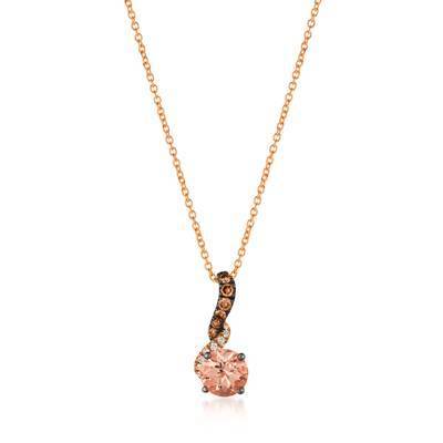 LeVian 14K Strawberry Gold® 1/2ct Peach Morganite Pendant with Chocolate Diamonds® 1/15 cttw and  Vanilla Diamonds® cttw