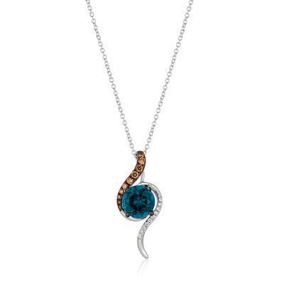 LeVian 14K Vanilla Gold® 2 ct Deep Sea Blue Topaz Pendant with Chocolate Diamonds® 1/6 cttw, Vanilla Diamonds® 1/20 cttw
