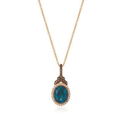 LeVian Deep Sea Blue Topaz with Chocolate and Vanilla Diamond Necklace