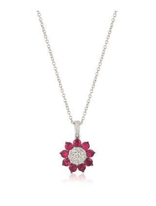 LeVian Vanilla Diamond Pendant with Passion Rubies Surrounding it in Vanilla Gold