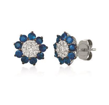 LeVian Earrings with Vanilla Diamonds in the center and a Blueberry Sapphire Halo.