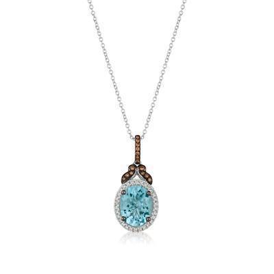 LeVian 14K Vanilla Gold® Sea Blue 2ct Aquamarine® Pendant with Chocolate Diamonds® 1/15 cttw, Vanilla Diamonds® 1/8 cttw