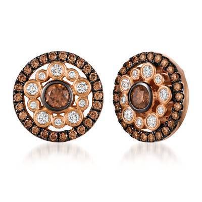 LeVian 14K Strawberry Gold® Earrings with Chocolate Diamonds® 3/4 cttw, Vanilla Diamonds® 1/3 cttw