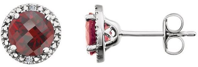 Sterling Silver Mozambique Garnet & .01 CTW Diamond Earrings