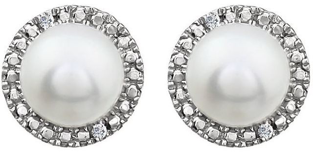 Sterling Silver Freshwater Cultured Pearl & .01 CTW Diamond Earrings