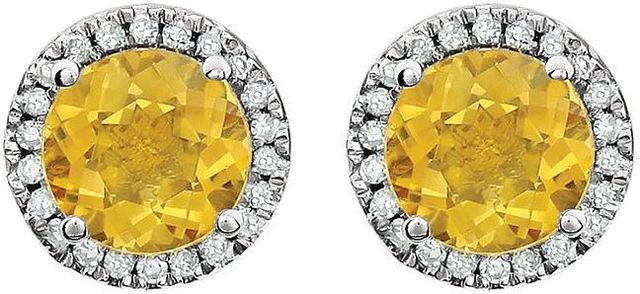 14kt White Gold Citrine & 1/8 CTW Diamond Earrings