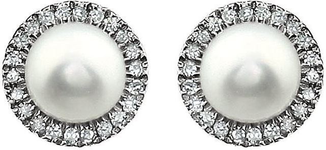 14kt White Gold Freshwater Cultured Pearl & 1/8 CTW Diamond Earrings