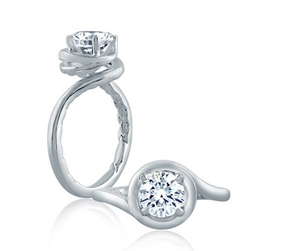 A. Jaffe Four Prong Round Wave-Inspired High Polish Engagement Ring