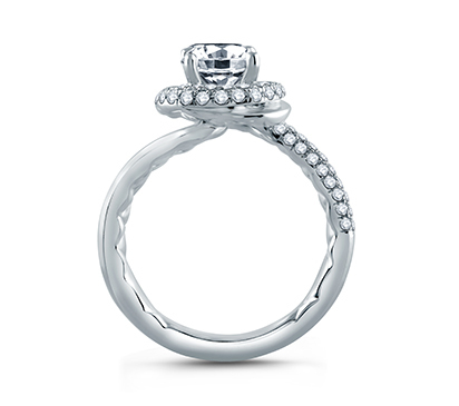 A. Jaffe Four Prong Round Wave-Inspired Half Pave Engagement Ring