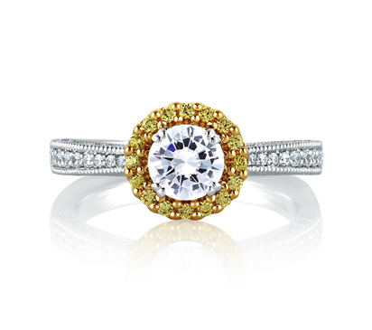 A. Jaffe Two Tone Round Milgrain Halo Engagement Ring