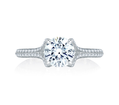 A. Jaffe Unique Split Shank Micro Pave Round Diamond Center Quilted Engagement Ring