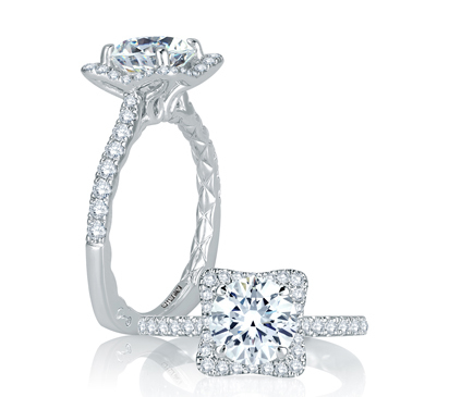 A. Jaffe Square Halo with French Round Diamond Center Quilted Engagement Ring