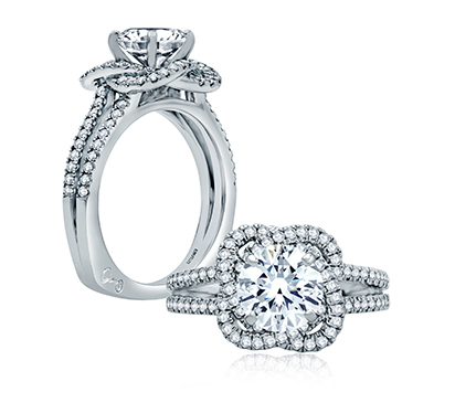 A. Jaffe Hibiscus Inspired Pave Split Shank Engagement Ring