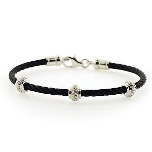 Stylish Silver Diamond and Black Steel Bracelet