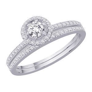 Elegant Round Cut Diamond Bridal Set 14k White Gold