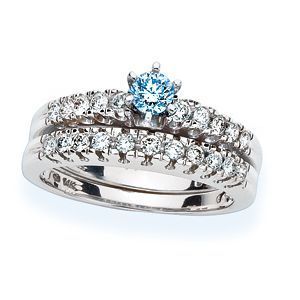3/4 Carat Blue Diamond Bridal Set 14k White Gold