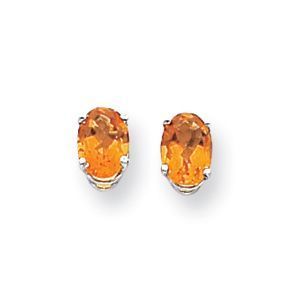 14k White Gold 7x5mm Oval Citrine Earrings