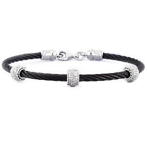 Silver Diamond Black Steel Bangle