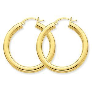14k Yellow Gold Hoop Earrings Tube 4mm x 35mm