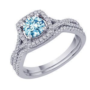 Blue Diamond Center Bridal Set in 14k White Gold