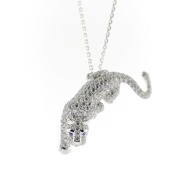 Lion Pendant or Brooch in All White with Sapphire Eyes