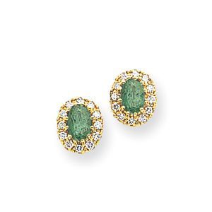 14k 6x4mm Oval Emerald and Diamond Earrings