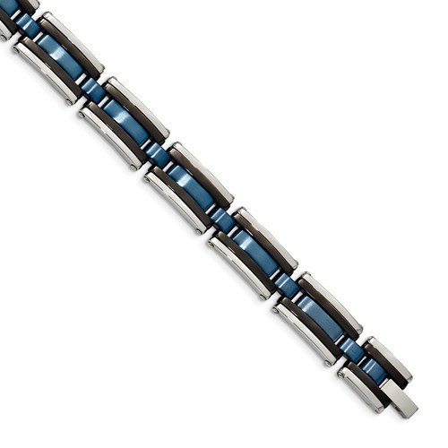 Stainless Steel Black and Blue IP-Plated Bracelet